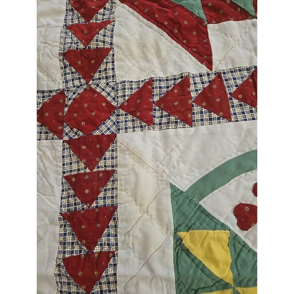 Vtg Grannycore Cottagecore Flower Basket Quilt Handmade Stiched 88